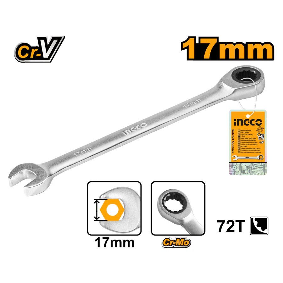 KOMBİNE CIRCIR ANAHTAR 17 MM ENDÜSTRİYEL HCSPAR171 INGCO