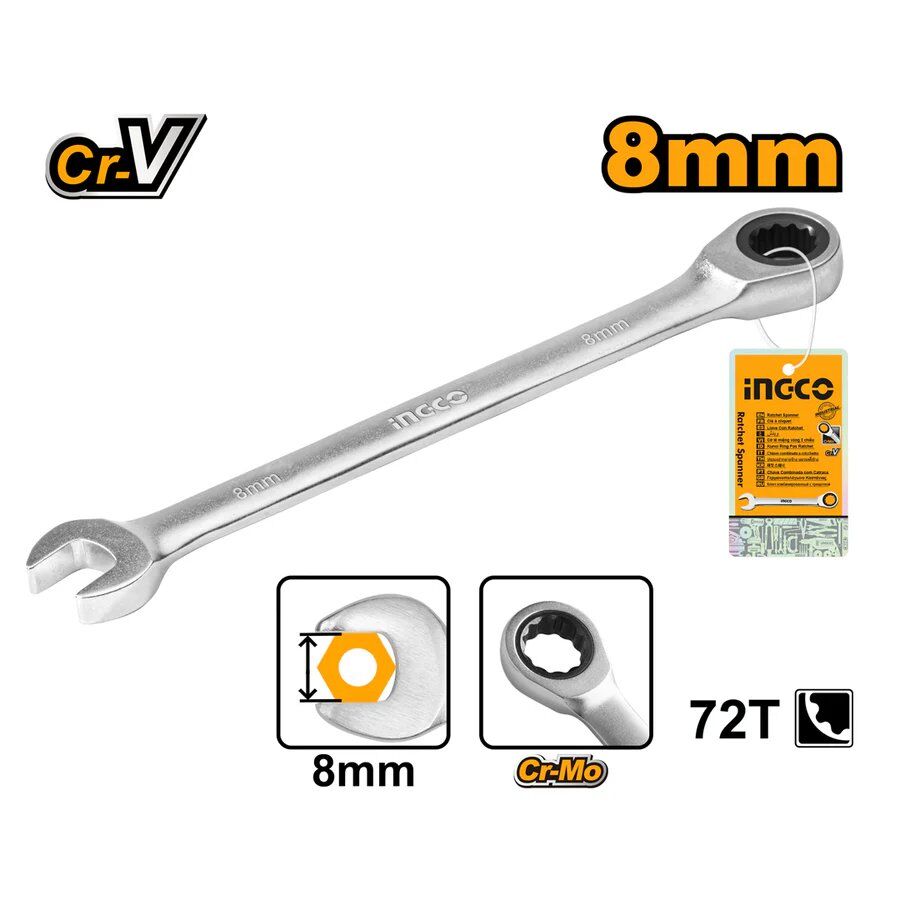 KOMBİNE CIRCIR ANAHTAR 8 MM ENDÜSTRİYEL HCSPAR081 INGCO