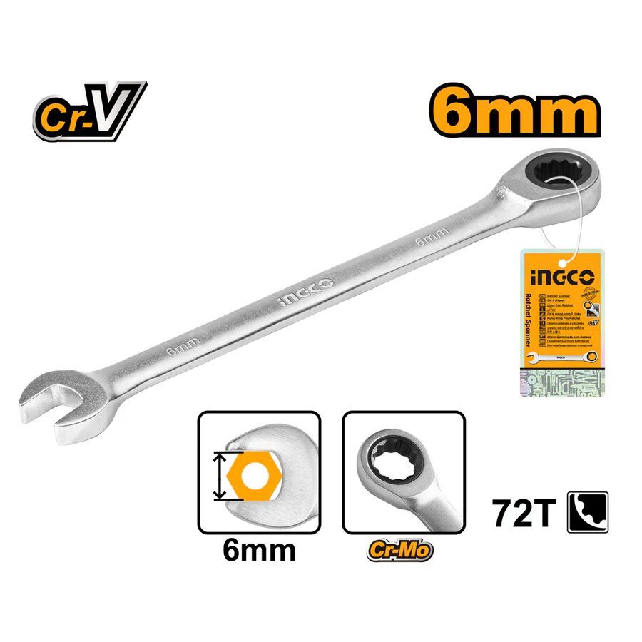 KOMBİNE CIRCIR ANAHTAR 6 MM ENDÜSTRİYEL HCSPAR061 İNGCO