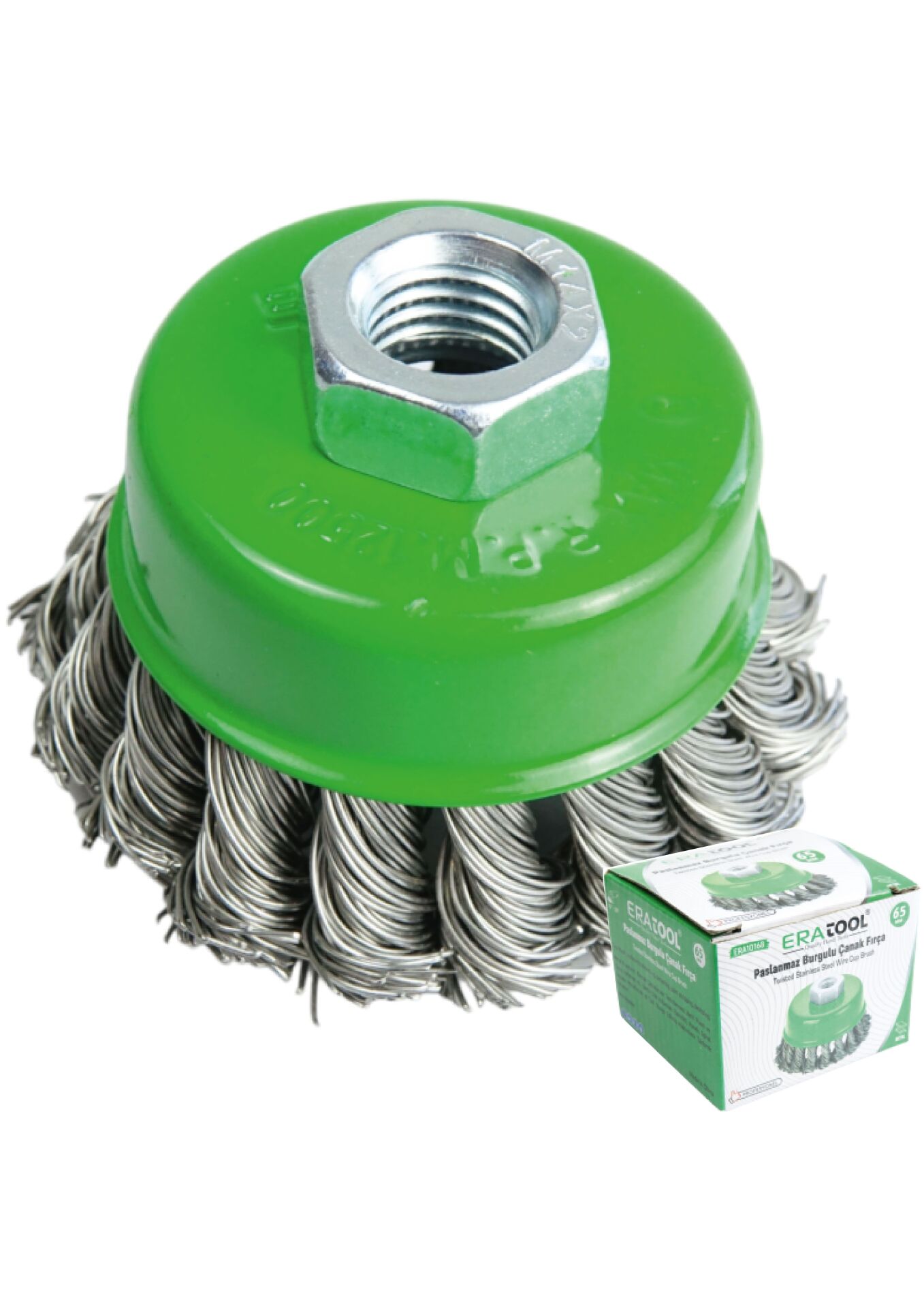 ÇANAK FIRÇA 65MM BURMALI PASLANMAZ TELLİ M14 VİDALI ERA10168 ERATOOL